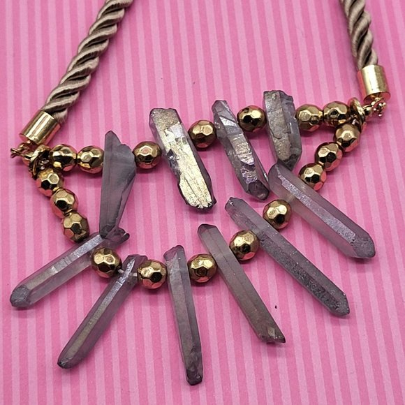 Chico's Enya Short Geo Bib Necklace Gold Tone Gems - Picture 3 of 9